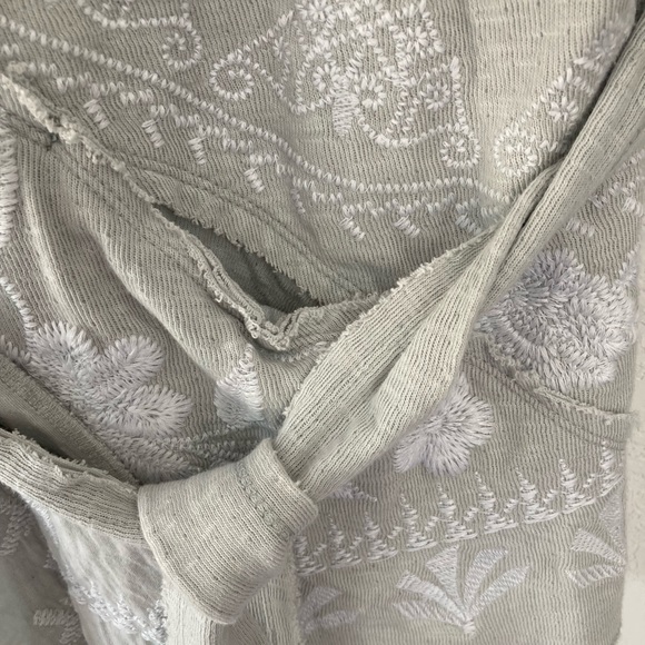 Caite Anthro Belted Boho Cotton Cardigan Floral Embroidered Small Gray Jacket - Picture 4 of 5